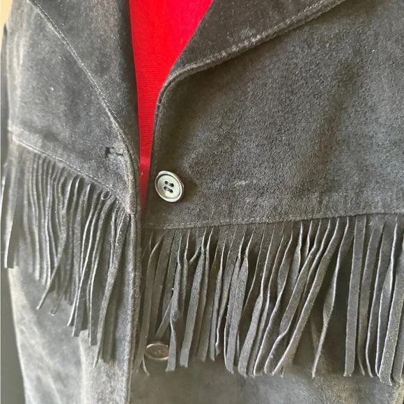 Vintage Newport News Black Suede Fringe Jacket Western Boho Cowgirl 100% Leather - Picture 4 of 6